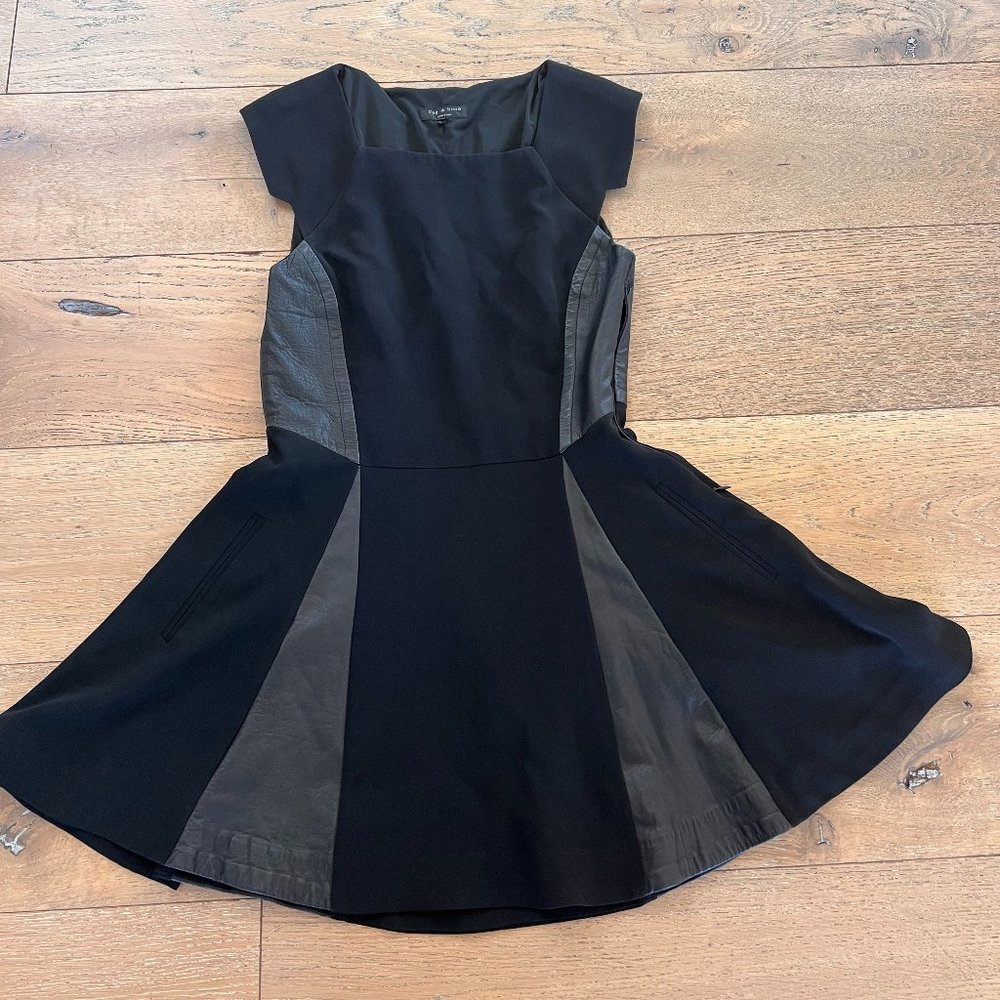 Rag and Bone black sleeveless dress with leather side panels size 2